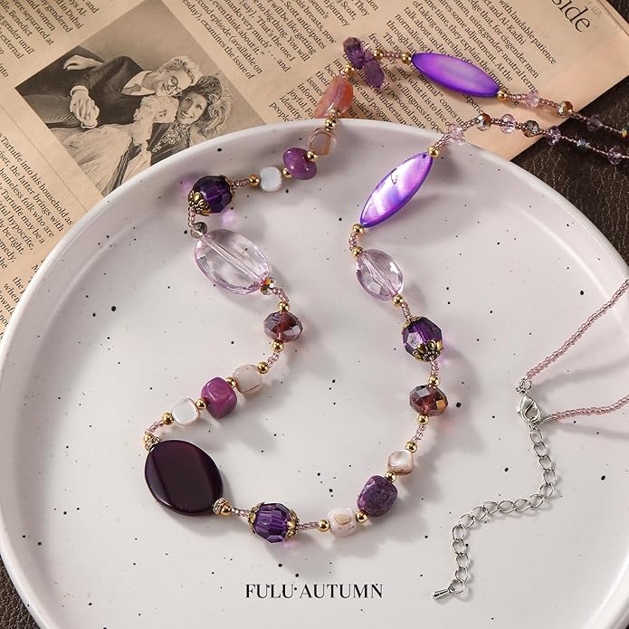FULU AUTUMN Long Necklaces for Women Trendy Long Chunky Beaded Necklace Boho Fashion Costume Jewelry Mothers Day Gifts for Her