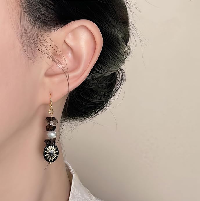 Hupplle Handmade Vintage Boho Dangle Earrings with Natural Stone Crystal Pearl Lightweight Hypoallergenic Elegant Jewelry Gifts for Women