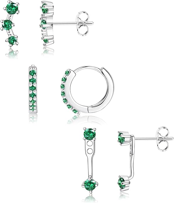 FIASASO 3 Pairs 925 Sterling Silver Hypoallergenic Earrings for Women Trendy - 14K Gold Plated Stud Hoop Cartilage Earrings Set Small Earring Stacks for Sensitive Ears Non Tarnish Dainty Silver Earring