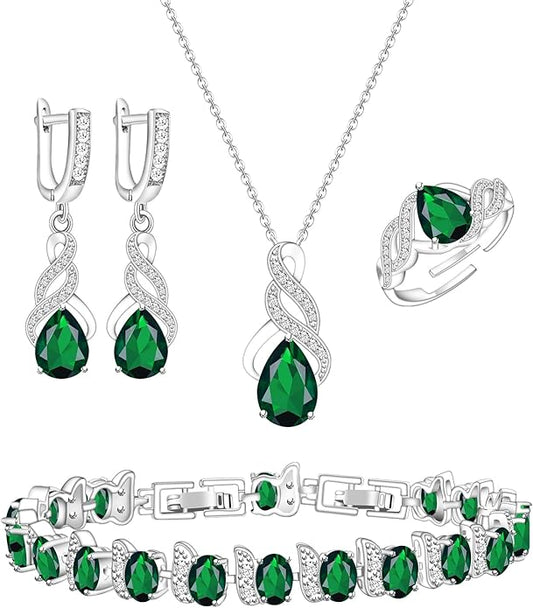 GZWHD Jewelry Set for Women CZ Earrings Necklace Ring Bracelet Set Prom Party Wedding Jewelry Gift for Mother Friend Wife