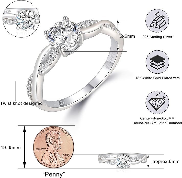 Elspeth 925 Sterling Silver Engagement Ring for Women Oval/Radiant/Pear/Princess/RoundCut Cubic Zirconia Promise Ring Size 4-10