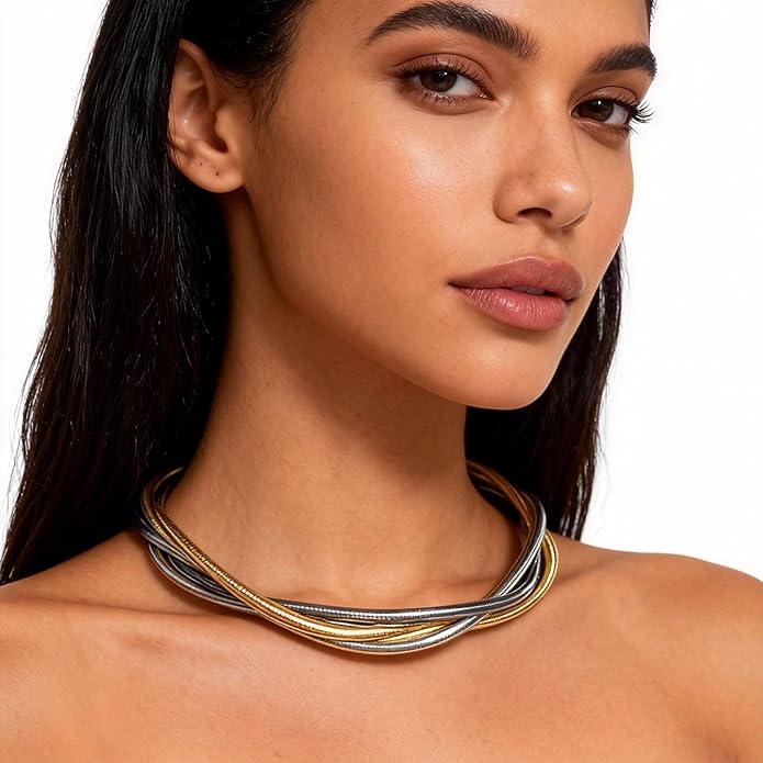 Chunky Gold Snake Chain Choker for Women Stainless Steel Layered Collar Necklace Punk Gothic Y2K Statement Jewelry Gift