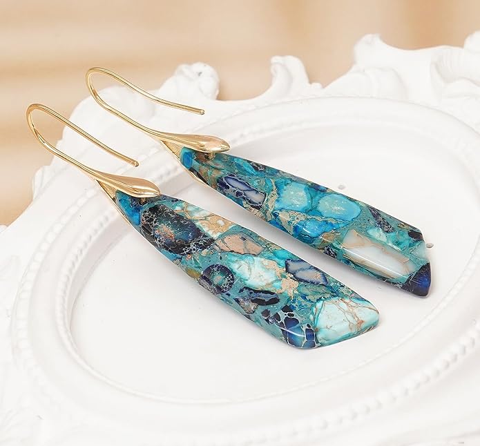 Natural Stone Earrings for Women Boho Triangles Dangle Drop Earrings