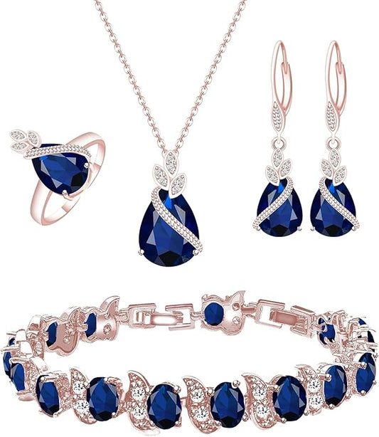 GZWHD Jewelry Set for Women CZ Earrings Necklace Ring Bracelet Set Prom Party Wedding Jewelry Gift for Mother Friend Wife