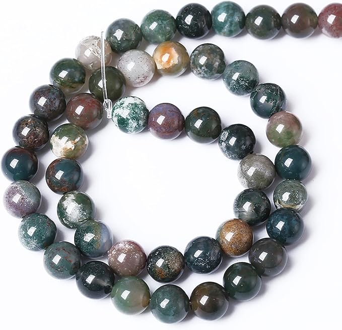 38pcs 10mm Natural Indian Agate Gemstone Beads Smooth Round Loose Spacer Beads for Jewelry Making DIY Bracelet Necklace 15" Strand