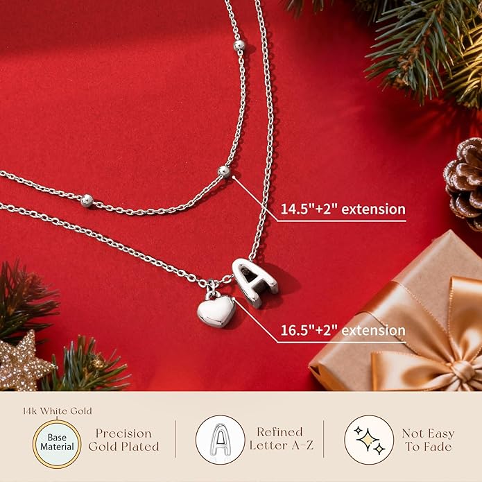 adoyi Valentines Day Gifts for Women Hers Dainty 14K Gold Plated Heart Initial Necklaces Layered Letter A-Z Pendant Necklace Stack Trendy Jewelry Birthday Valentines Day Gifts for Women Jewelry