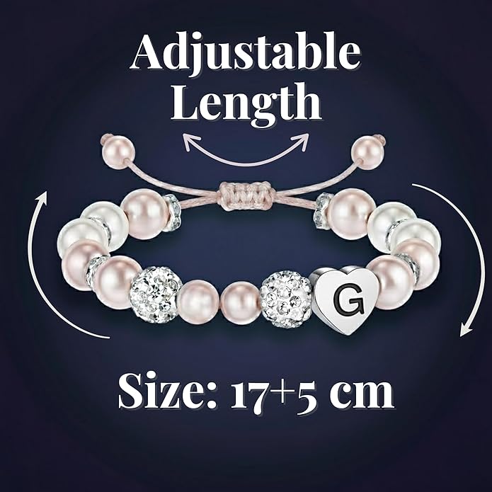 Solza Heart Bead Initial Bracelet – Personalized Stainless Steel Beaded Bracelet with Letter Charm, Adjustable Heart Bracelet, Fashion Jewelry Gift, Stackable Personalized Jewelry Accessory