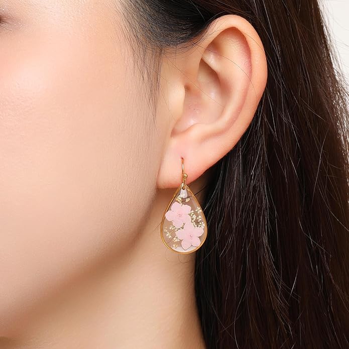 Forget-Me-Not and Queen Anne's Lace Pressed Wildflower Earrings | Pressed Flower Earrings | Handmade Drop and Dangle Earrings | Gift for Woman
