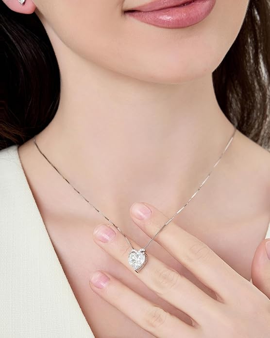 Forever Love Heart Pendant Necklaces for Women, 2-5 Carat Heartshape Moissanite Sterling Silver Pendant Jewelry, Ideal Anniversary Present or Birthday Gifts for Wife Her Girlfriend Mom Daughter