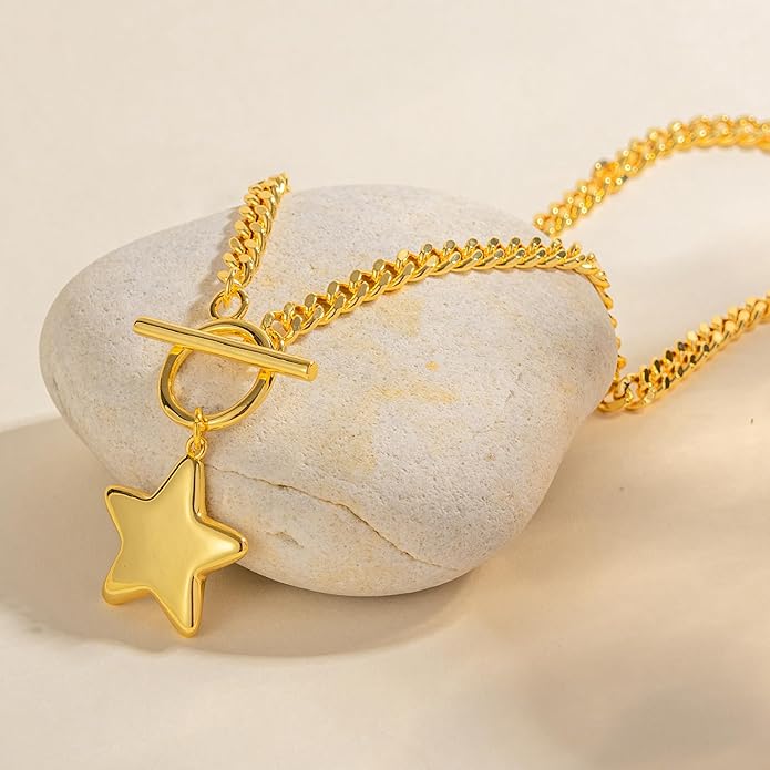 18k Gold Chunky Cross Necklace for Women Hammered Cross Choker Necklaces Bold Statement Necklace Trendy Jewelry