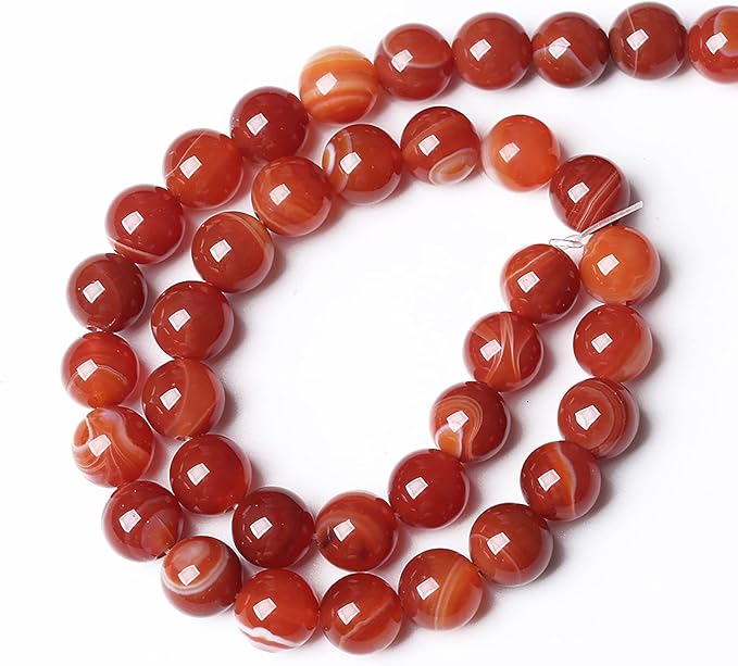 38PCS 10mm Natural Red Striped Agate Beads Round Loose Gemstone Beads for Jewelry Making DIY Bracelet Necklace 15 Inch,Energy Stone Healing Power