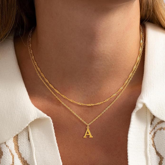14K Gold Plated Initial Necklaces for Women Dainty Layered Letter Pendant Necklace Cute Choker Necklace Gift Trendy Stuff Personalized Jewelry Stack for Women Her