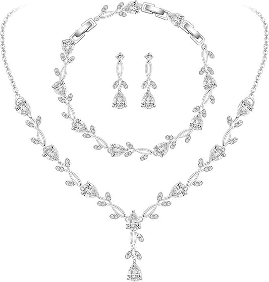 GZWHD Wedding Jewelry Sets for Bride Bridesmaid Women Cubic Zirconia Necklace Earrings Bracelet Set Gift for Mother Friend Wife Daughter Sister Party Prom Jewelry