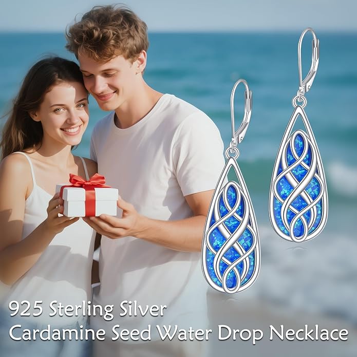 VONALA White Opal Celtic Knot Dangle Drop Earrings for Women 925 Sterling Silver Boho Chic Jewelry Gift for Women