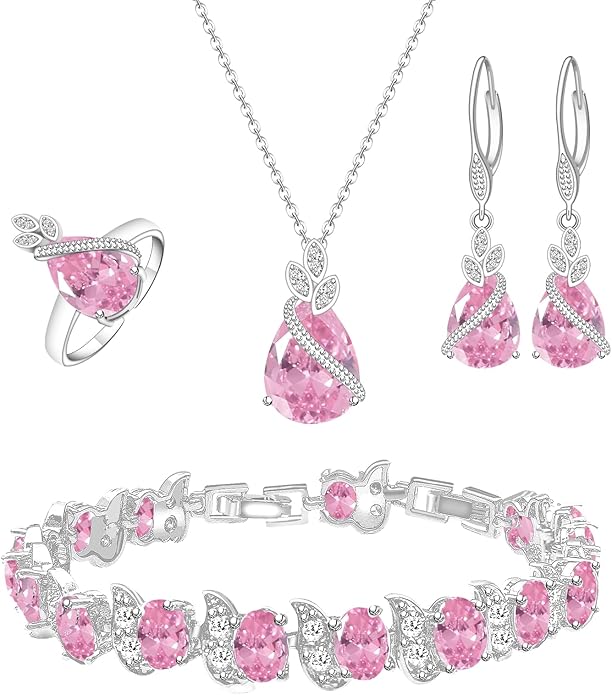 GZWHD Jewelry Set for Women CZ Earrings Necklace Ring Bracelet Set Prom Party Wedding Jewelry Gift for Mother Friend Wife