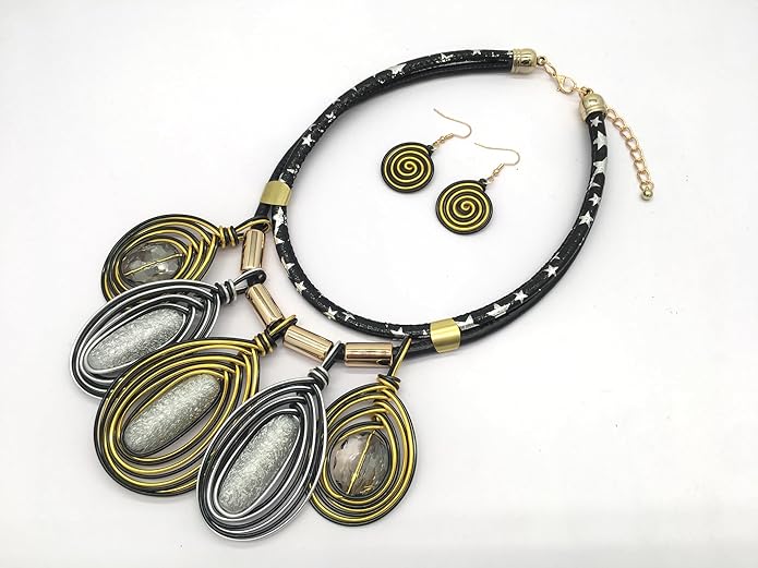 Statement African Necklace For Women African Jewelry Costume Earring Sets Tribal Fashion Colorful Big Rhinestone Crystal Pendent Collar Choker Bold Chunky Bib Handmade