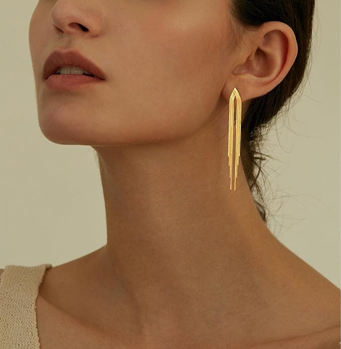 Gold Earrings for Women Trendy, Simple Dainty 14K Gold Plated Paperclip Square Chain Link Dangle Hoops Earrings Pin Stud Huggie Earrings Lightweight Hypoallergenic Minimalist Aesthetic Gold Jewelry for Christmas Gifts