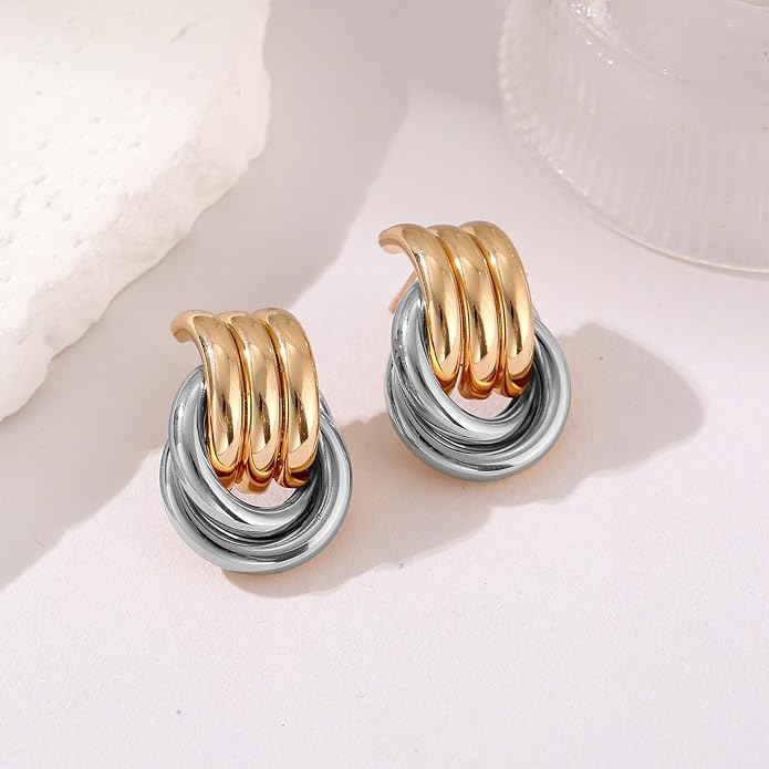 Gold/Silver Statement Geometric Earrings for Women Chunky Gold Knot Link Drop Dangle Earrings Trendy Jewelry Gift