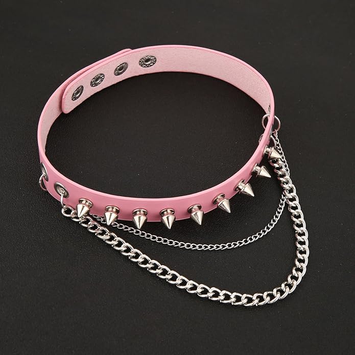 HZMAN Fashion Women Men Cool Punk Goth Metal Spike Studded Link Leather Collar Choker Necklace