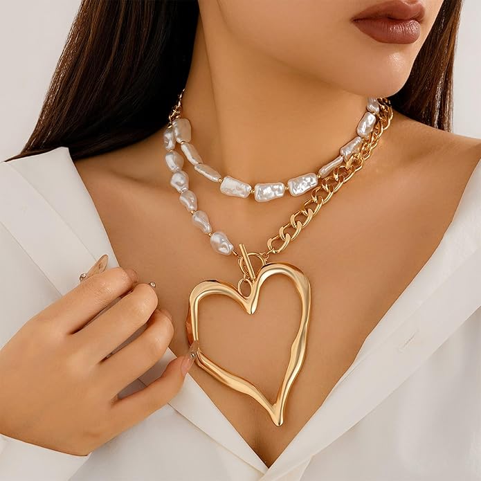 Atiptu Gold Chunky Cross Necklace for Women Statement Cross Pendant Necklace Layered Hammered Bold Cross Necklace Vintage Toggle Clasp Necklace Jewelry
