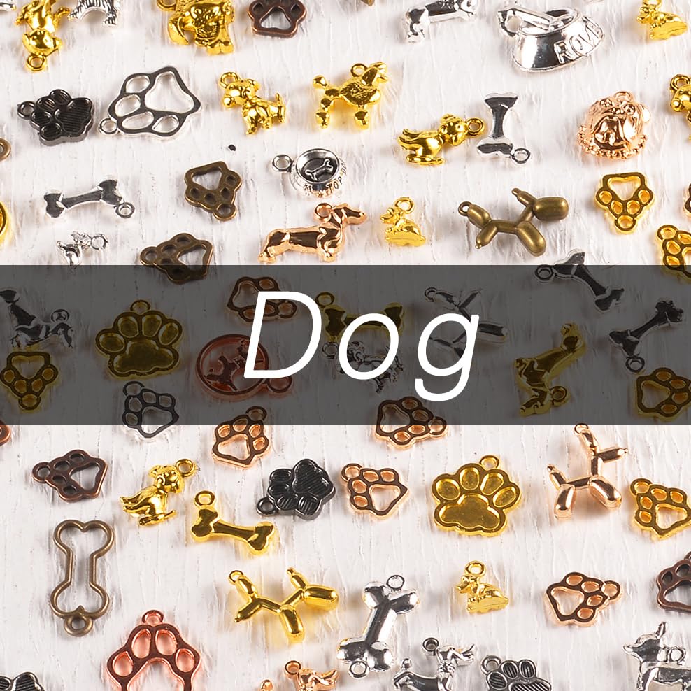 stino 100g Metal Pendant Charms for Jewelry Making, Bulk Silver & Gold Plated Charms for Braclet Necklace Crafts, Animal Plant Flower Pet and so on - color: Dog Mixed Color