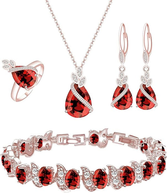 GZWHD Jewelry Set for Women CZ Earrings Necklace Ring Bracelet Set Prom Party Wedding Jewelry Gift for Mother Friend Wife