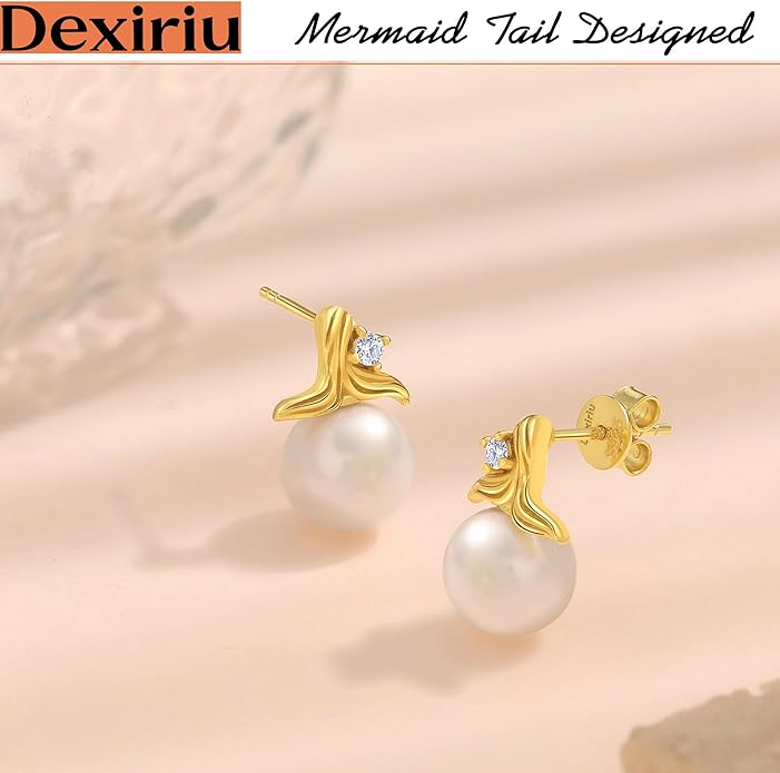 Cultured Freshwater Pearl Stud Earrings, 14K Gold Plated S925 Silver Women Pearl Stud, Gift for Birthday Mothers Day, Christmas, Anniversary