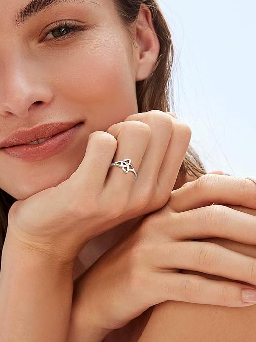 Bestyle 925 Sterling Silver Ring for Women, Minimalist Claddagh Ring Celtic Knot Ring for Women, Irish Promise Wedding Band, Gold/Rose Gold Vermeil Women Band Ring, Stackable, Gift for Her