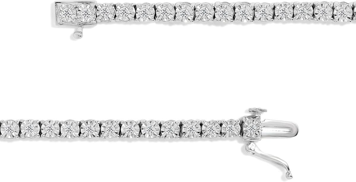 Original Classics 1.0 Cttw Miracle Set White Diamond Round Faceted Bezel Tennis Bracelet (I-J Color, I3 Clarity) - Choice of Metal Color and Size