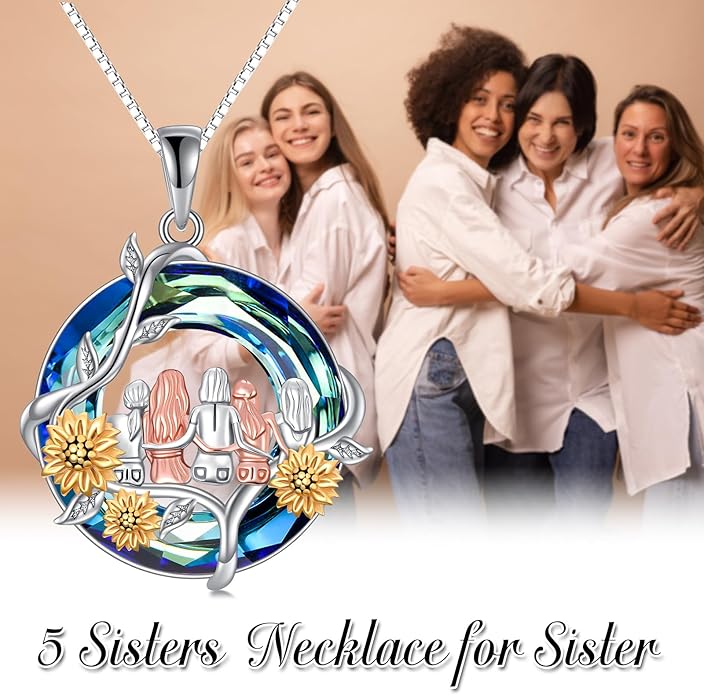 TOUPOP Sisters Gifts from Sister Necklace Sterling Silver Rose Flower with Crystal Jewelry Valentines Day Birthday Gifts for Women Best Friend Friendship