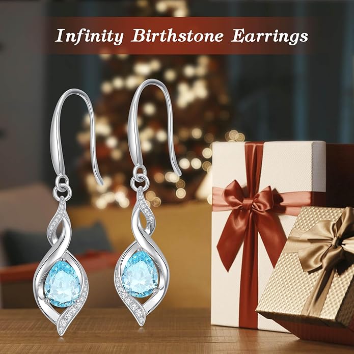 Birthstone Earrings for Women 925 Sterling Silver Infinity Love Jewelry Valentines Day Birthday Gifts for Her Mom Wife Girlfriend