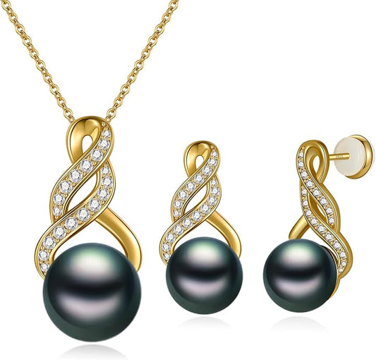 Gifts for Women-Pearl Necklace and Earring Set -925 Sterling Silver Jewelry Set- Birthday Valentines Day Anniversary or Christmas Gifts for Wife