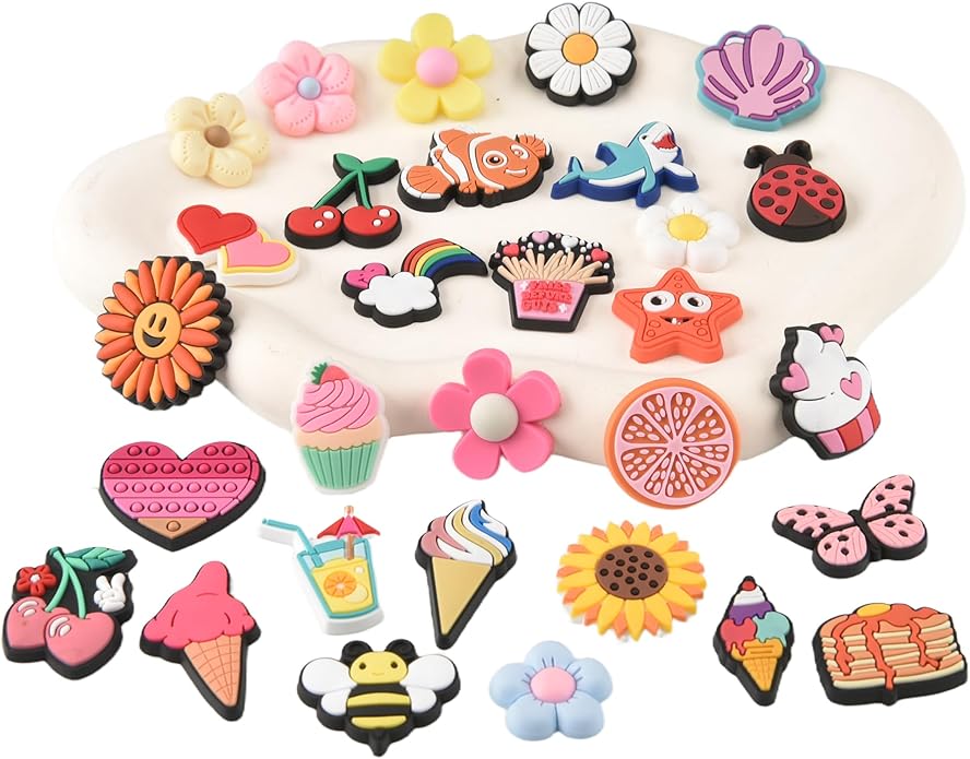 20PCS Cute Shoe Charms for Girls Teens - PVC Flower, Rainbow, Dessert Shoe Clips Decorations for Holely Shoes, Sneakers, Casual Footwear