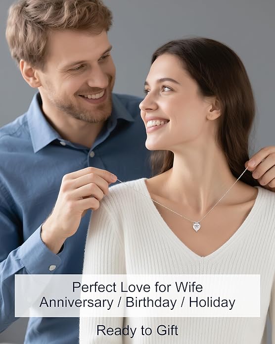 Forever Love Heart Pendant Necklaces for Women, 2-5 Carat Heartshape Moissanite Sterling Silver Pendant Jewelry, Ideal Anniversary Present or Birthday Gifts for Wife Her Girlfriend Mom Daughter