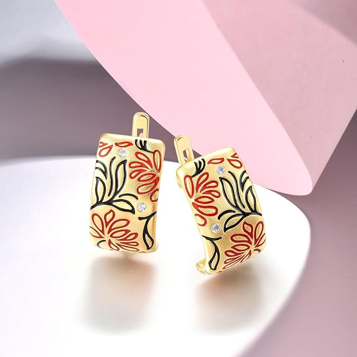 Santuzza 925 Sterling Silver Enamel Pattern Dangle Earrings