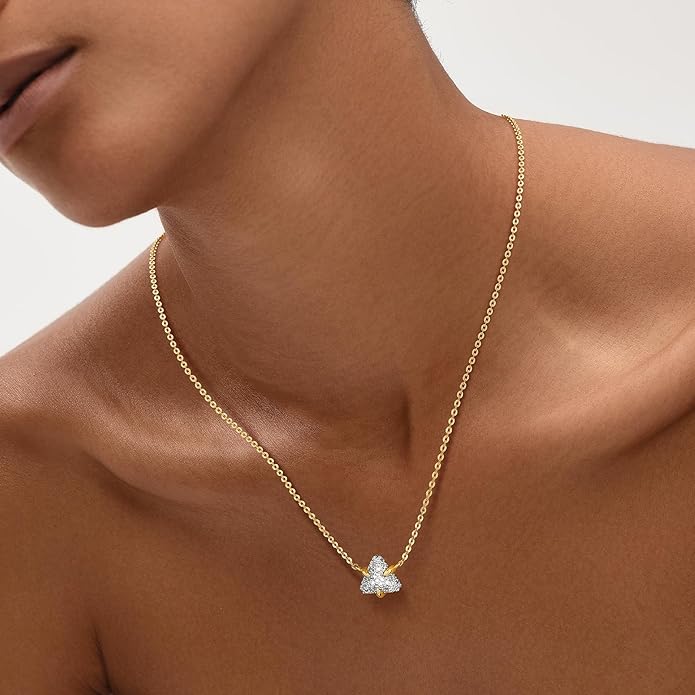MEVECCO Dainty Gold Necklace For Women 18k Gold Plated Full CZ Pendant Necklace Handmade Necklace Jewelry Everyday Wear