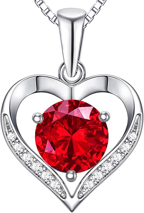 Heart Moissanite Birthstone Necklaces Anniversary/Birthday/Best Friend/Girlfriend/Wife Gifts for Her 925 Sterling Silver Pendant Necklace for Women