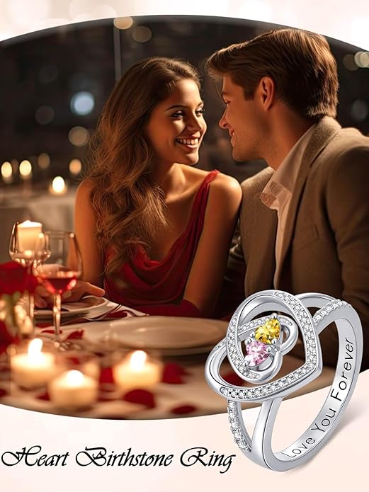 Valentine's Day Gifts for Women Birthstone Rings for Women Heart Statemet Engagement Eternity Wedding Promise Rings Jewelry Anniversary Christmas Valentine Mothers Day Birthday Gifts for Wife Her Girlfriend