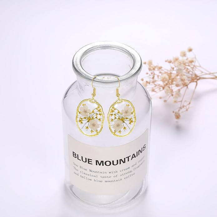 Forget-Me-Not and Queen Anne's Lace Pressed Wildflower Earrings | Pressed Flower Earrings | Handmade Drop and Dangle Earrings | Gift for Woman