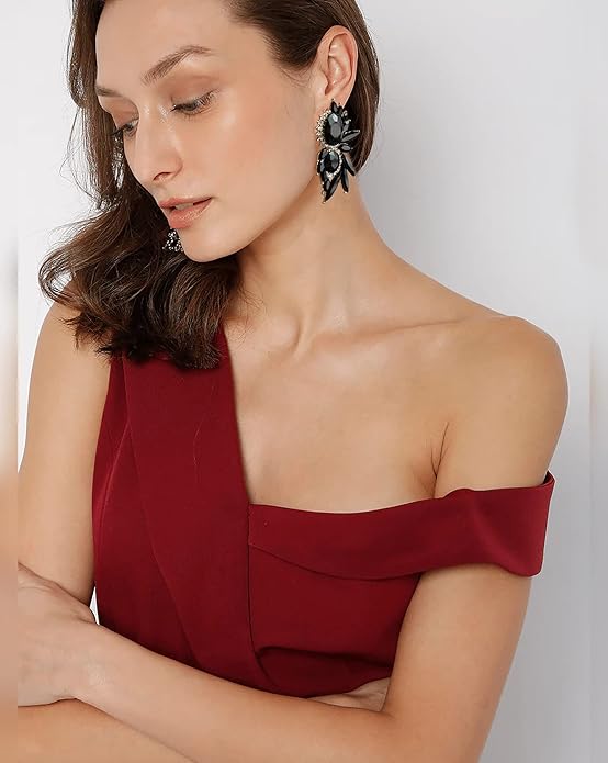 Vintage Rhinestone Statement Earrings Fancy Crystal Cluster Drop Dangle Earrings for Women