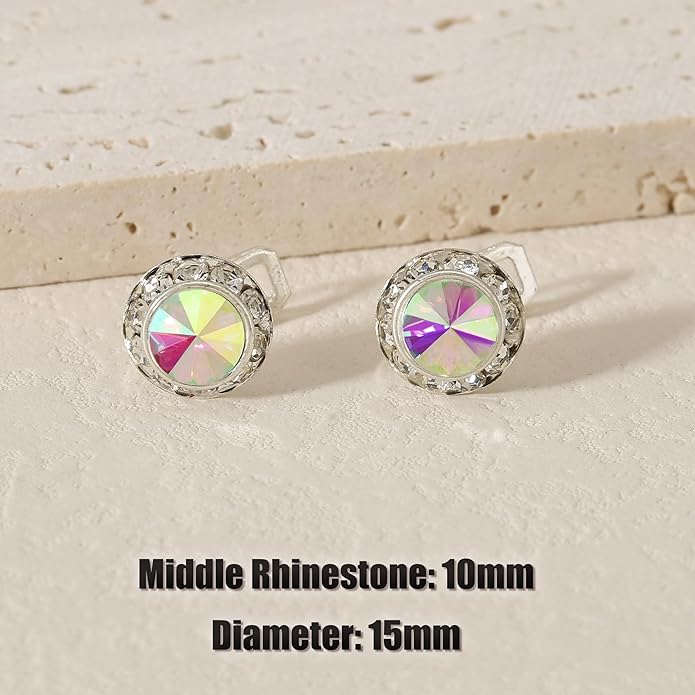 Clip on Dance Earrings for Women Crystal Halo Rhinestone Earrings for Competitions Performance Stage Wedding Party