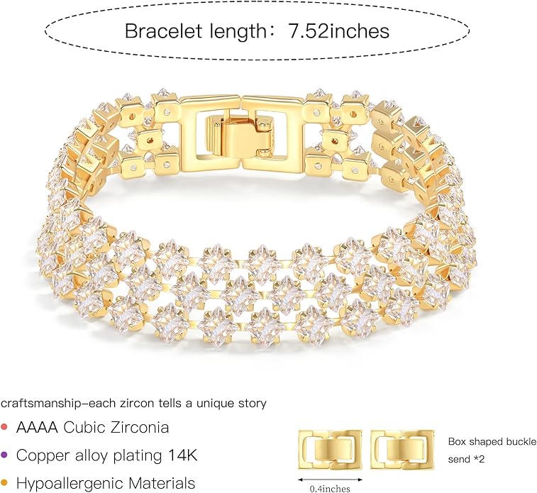 14K Gold Plated Women’s Tennis Bracelet – Sleek CZ Line Bracelet, Fits 6.0"–7.2" Wrist – Sparkly Everyday Jewelry Gift, Contemporary Tennis Bracelets for Women