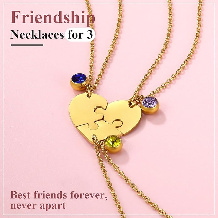 FindChic Personalized Matching BFF Necklace for 2/3/4/5/6 Puzzle Name Heart Pendant Stainless Steel Couple Necklace Set Customized Necklaces for Teen Girls