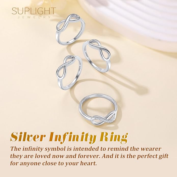 Suplight 925 Sterling Silver Ring Simple Infinity Knot Wedding Band Rings Love Knot Promise Ring for Women Size 4-12(with Gift Box)
