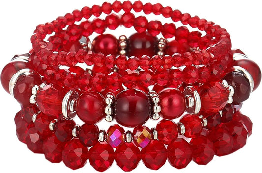 Noessla Beaded Boho Stretch Bracelet Colorful Stackable Crystal Beads Bracelets Trendy Costume Jewelry Mothers Day Gifts for Women