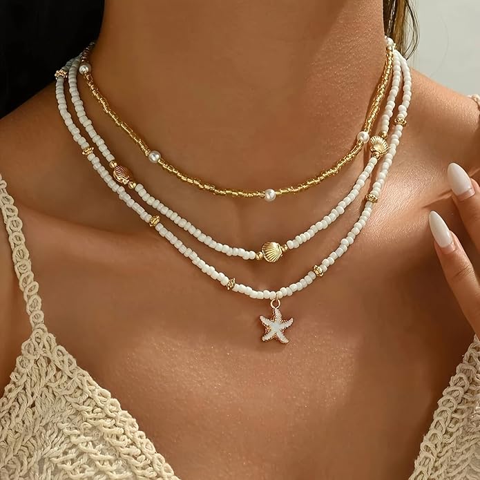 Nackiy Handmade Sea Shell Necklace for Women Summer Adjustable Natural Shell Collar Necklace