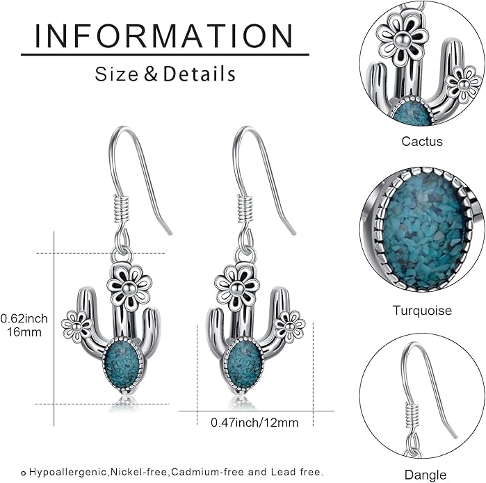 Western Earrings for Women 925 Sterling Silver Turquoise Western Country Dangle Drop Earrings Country Jewelry Gifts for Cowgirl Cowboy