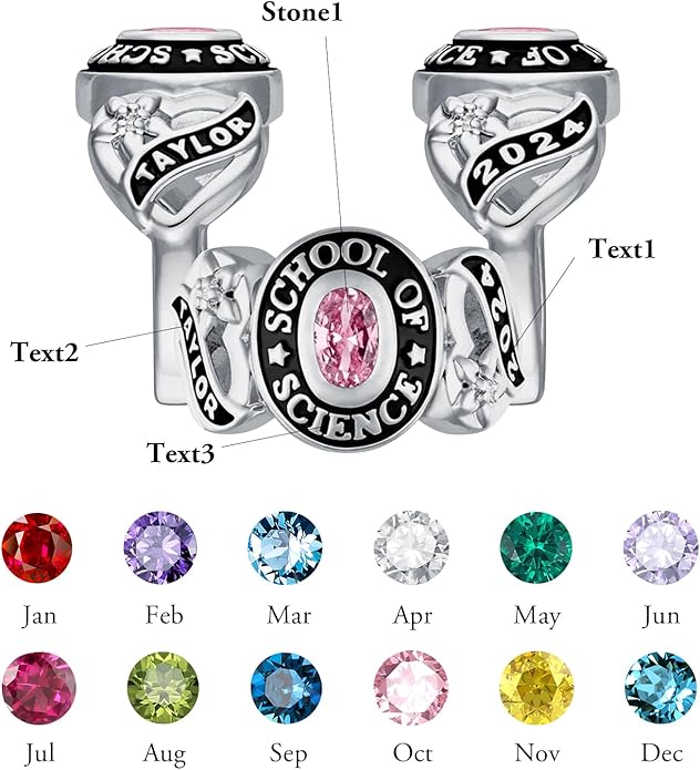 Custom Class Rings Personalized Birthstone Rings High School College Ring 925 Sterling Silver Engraved 2025 Graduation Jewelry Gifts for Women Size 4-15
