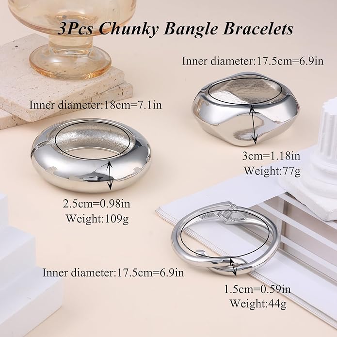 SAMOCO 3Pcs Chunky Gold Bangle Bracelets for Women Trendy Wide Wrist Cuff Bracelets Stack Statement Bangle Fashion Gifts