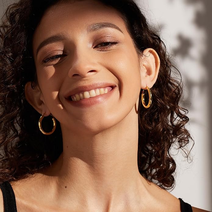 Gold Earrings for Women Girls,14K Gold Plated Hoop Earrings with 925 Sterling Silver Post Cubic Zirconia Stud Earring Huggie Hoops Earrings